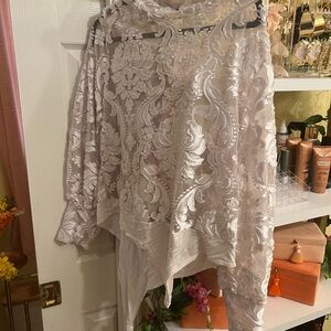 Fashion Nova Cream Floral Lace Blouse